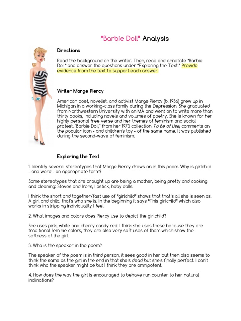 "Barbie Doll" Analysis PDF Poetry