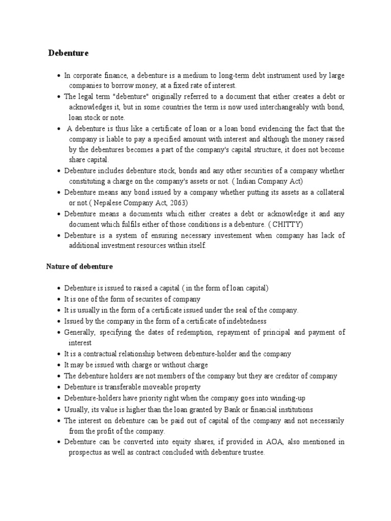 An InDepth Look at Debentures Their Nature, Types, Rights of Holders