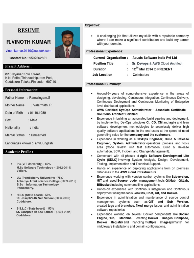 DevOps & Cloud Architect Resume | PDF | Cloud Computing | Amazon Web ...