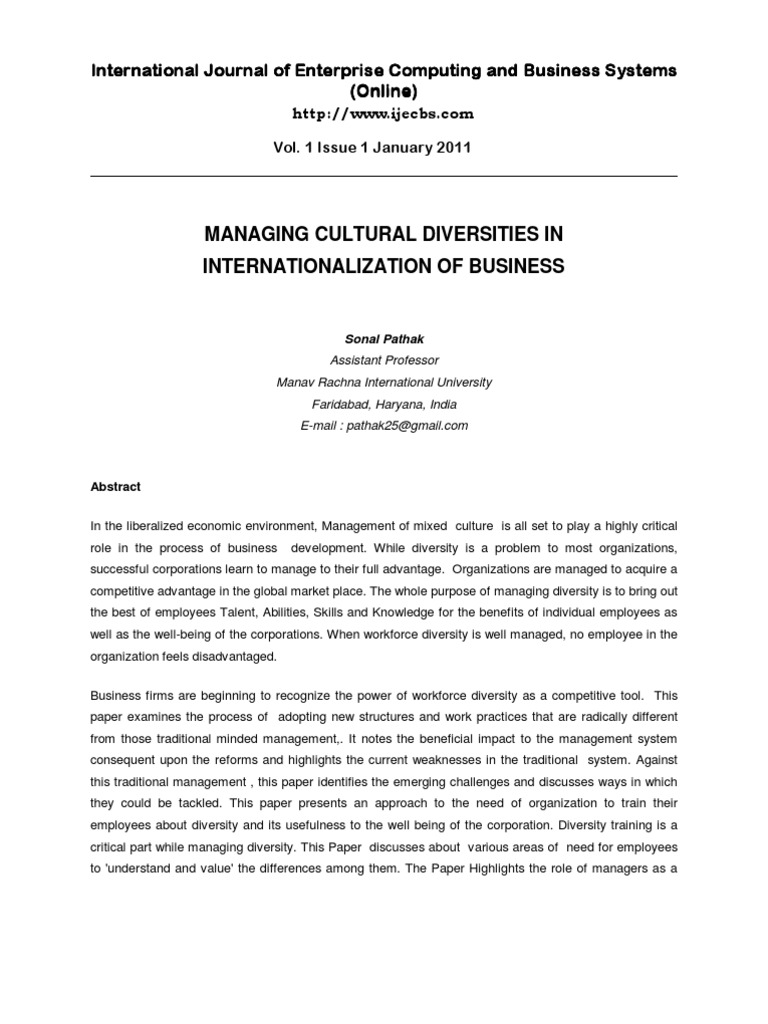 Managing Cultural Diversities in Internationalization of Business | PDF ...