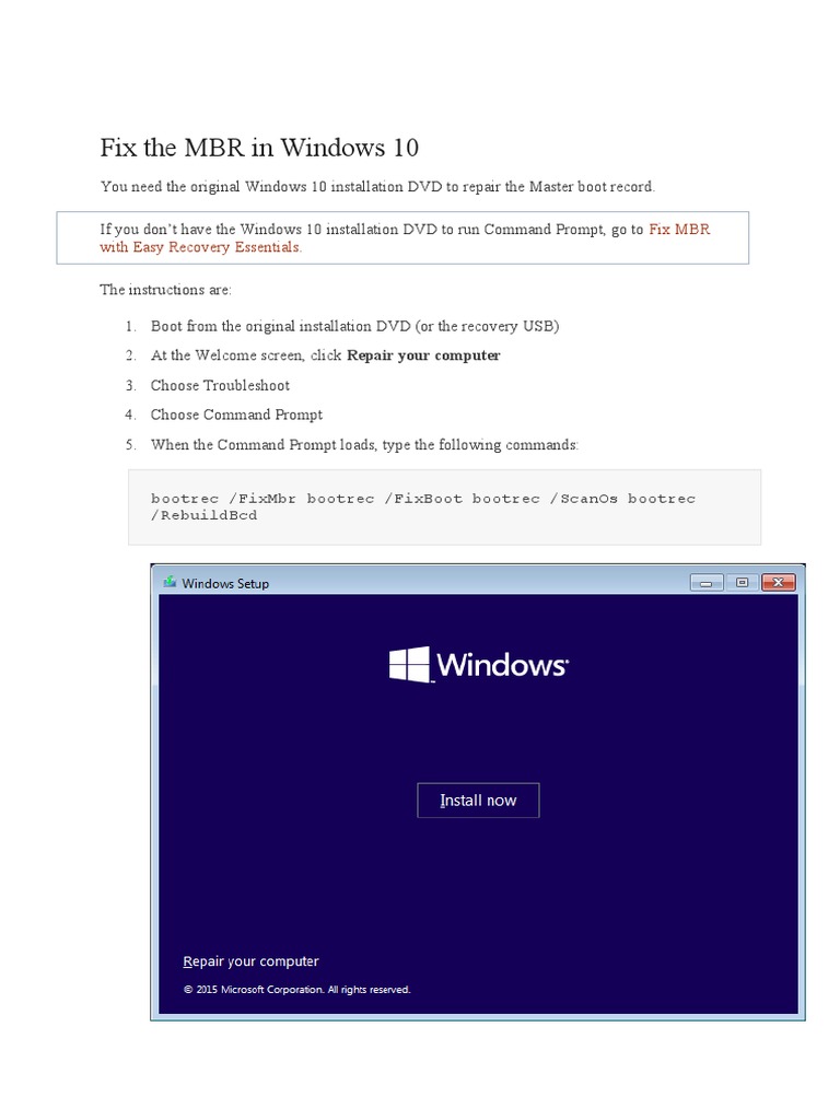 windows 10 repair mbr command line