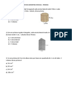 Exercícios Geometria Espacial Prismas Áreas Volumes