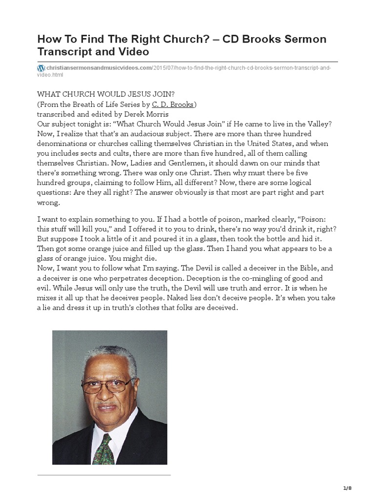 How To Find The Right Church: CD Brooks Sermon Transcript | PDF ...