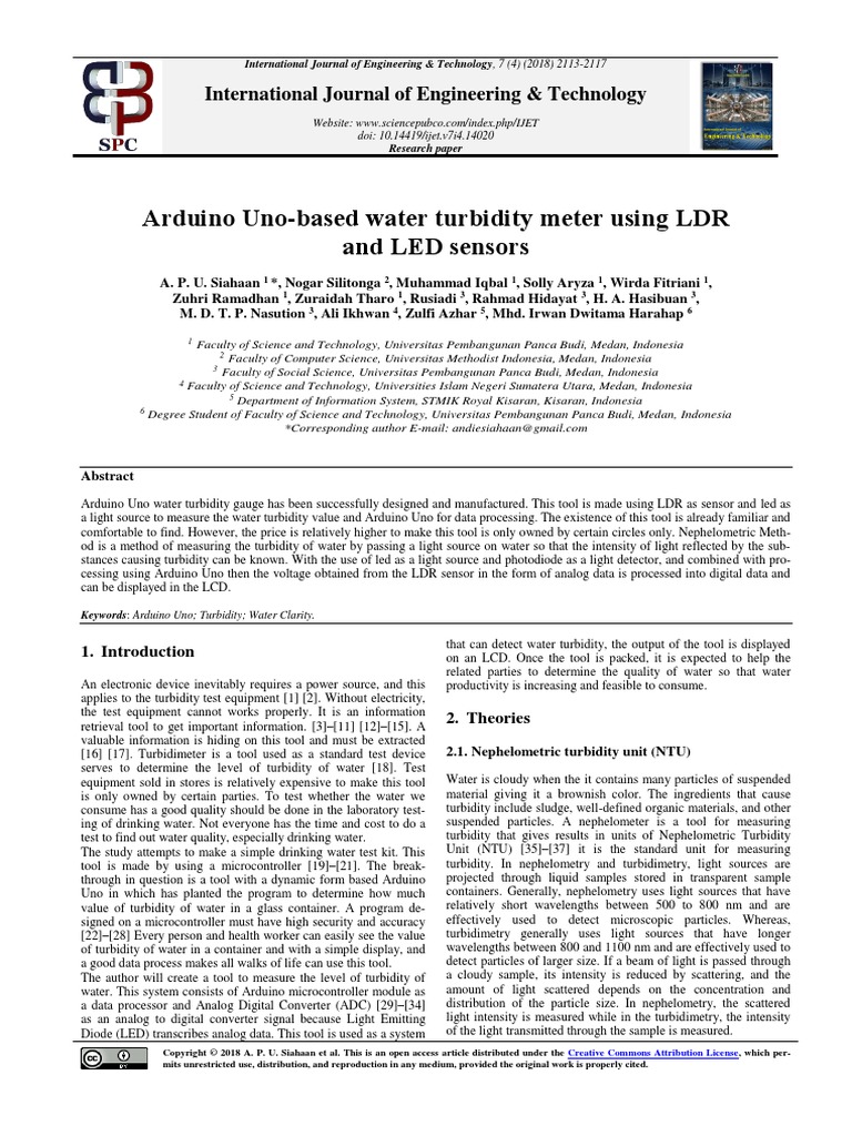 Arduino Uno-Based Water Turbidity Meter Using LDR and LED Sensors | PDF ...
