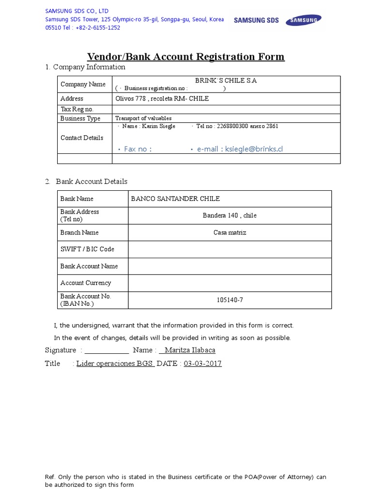 Vendor/Bank Account Registration Form: 1. Company Information | PDF