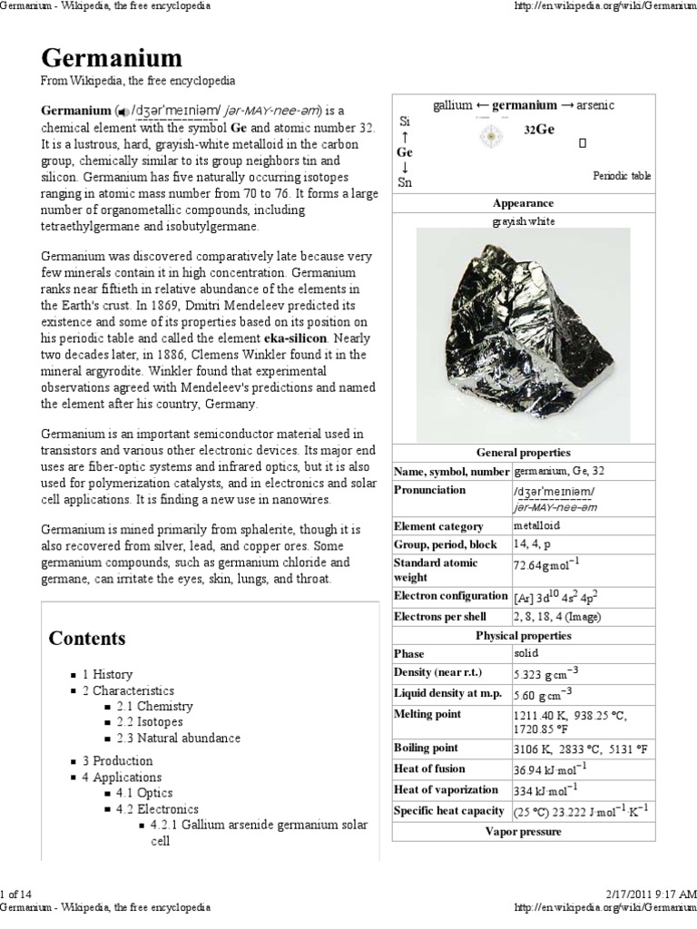Germanium Wikipedia, The .. PDF Germanium Gallium Arsenide