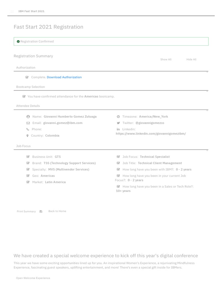 Fast Start 2021 Registration Summary | PDF | Business | Communication