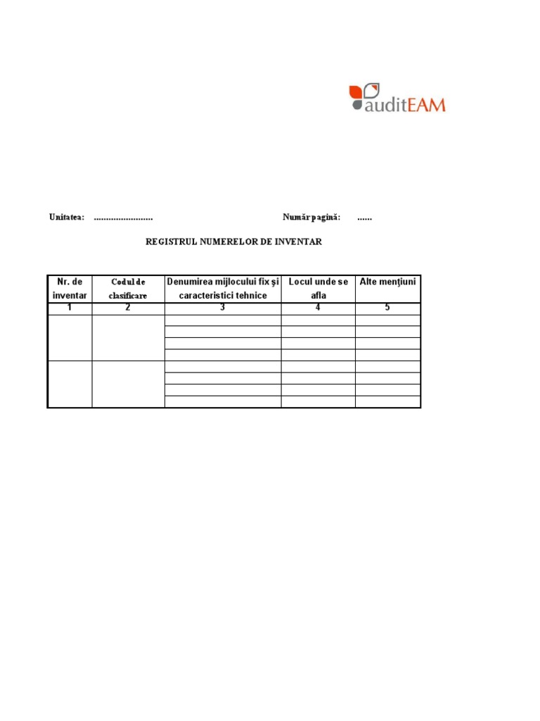 REGISTRUL Numerelor de Inventar | PDF