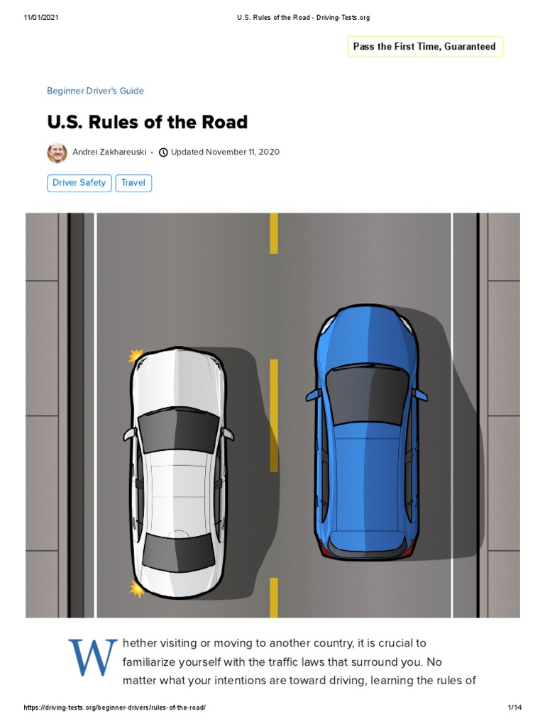 U.S. Rules of The Road - Driving-Tests | PDF | Toll Road | Traffic