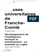 Presses Universitaires de Franche-Comté: Développement de L'intelligence Tactique Et Entraînement: Un Exemple Au Rugby
