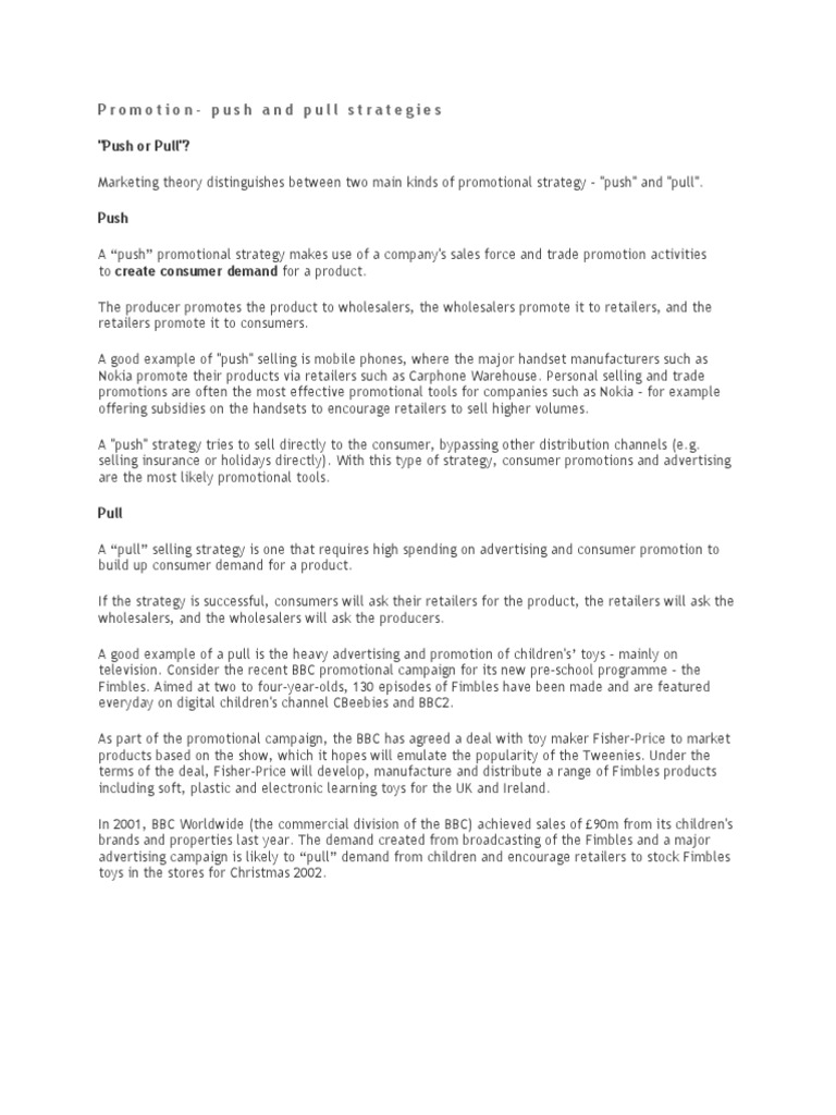 Push and Pull Marketing Strategies | PDF