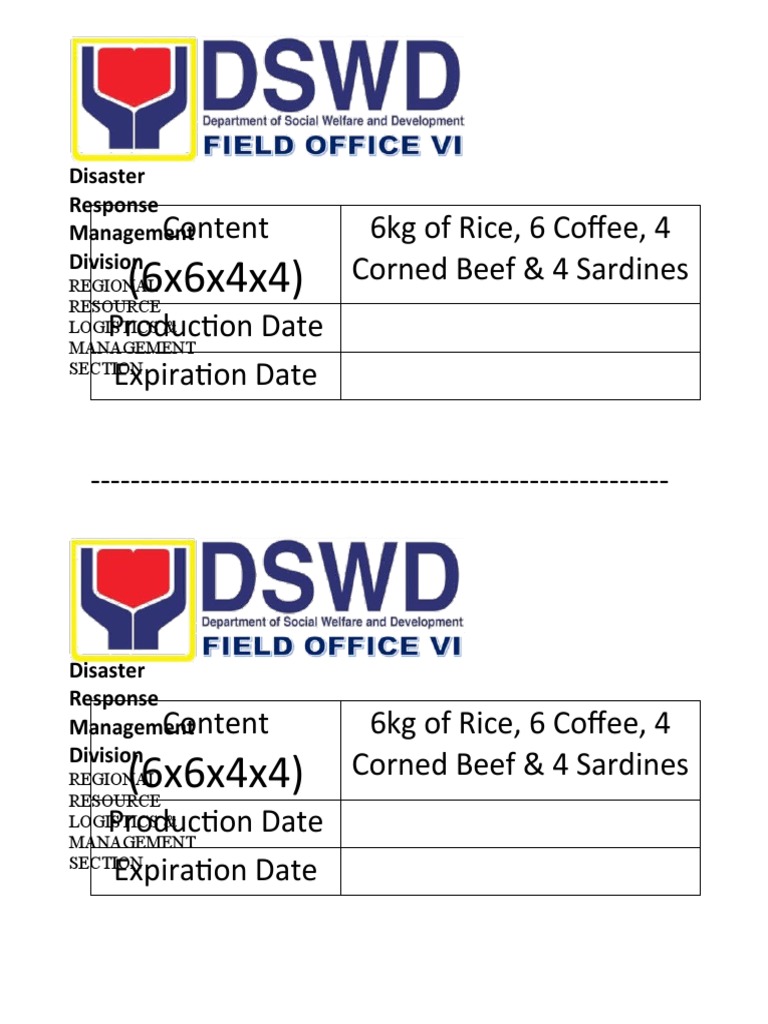 Content 6kg of Rice, 6 Coffee, 4 Corned Beef & 4 Sardines Production Date Expiration Date PDF