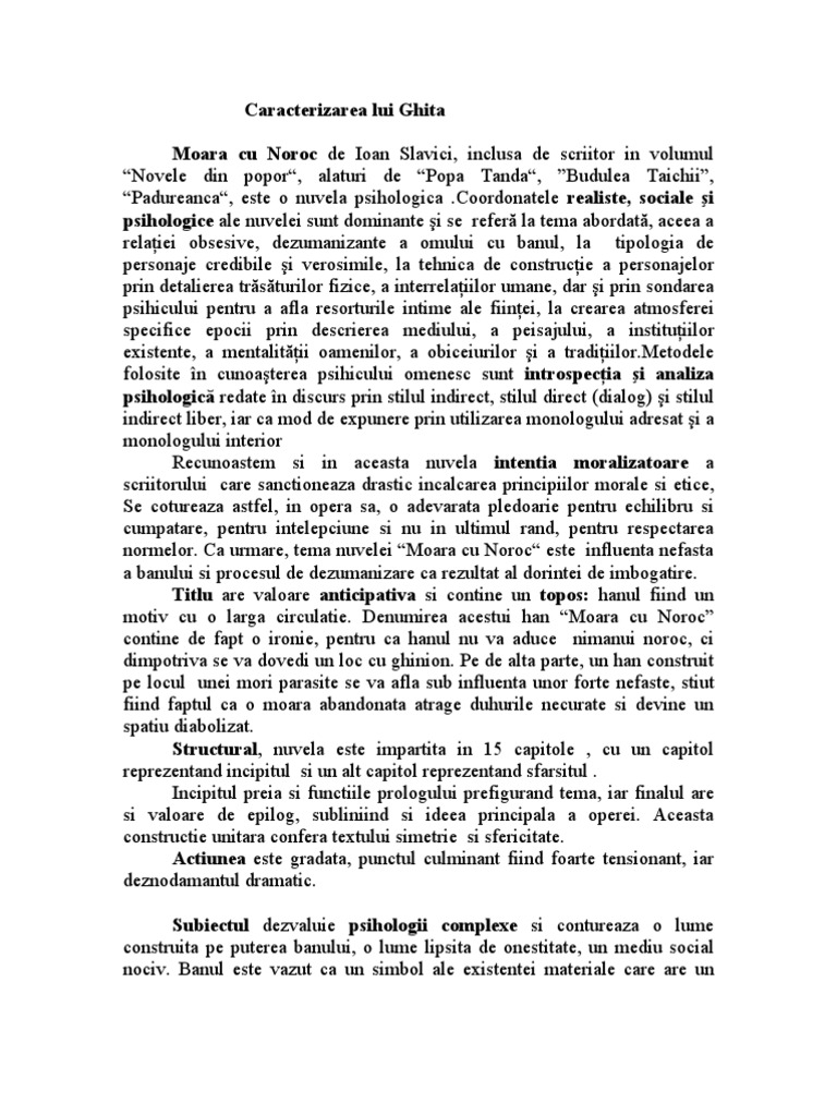 Caracterizarea Lui Ghita Caracterizarea Lui Ghita | PDF