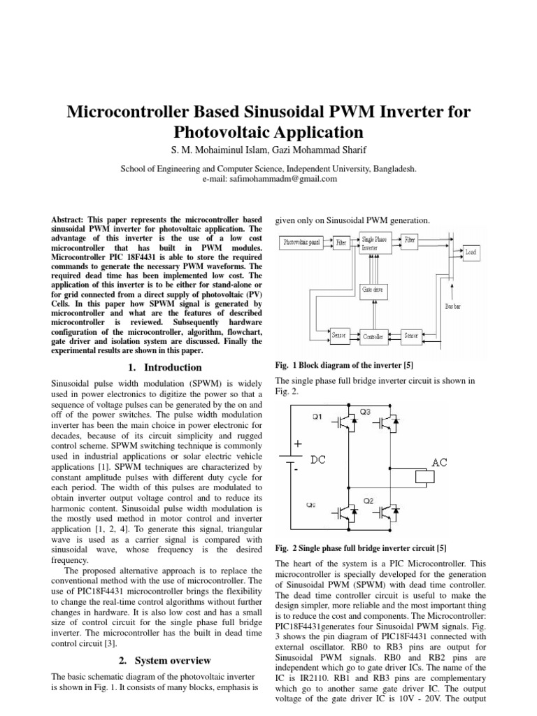 Microcontroller Based Sinusoidal PWM Inverter For Photovoltaic ...
