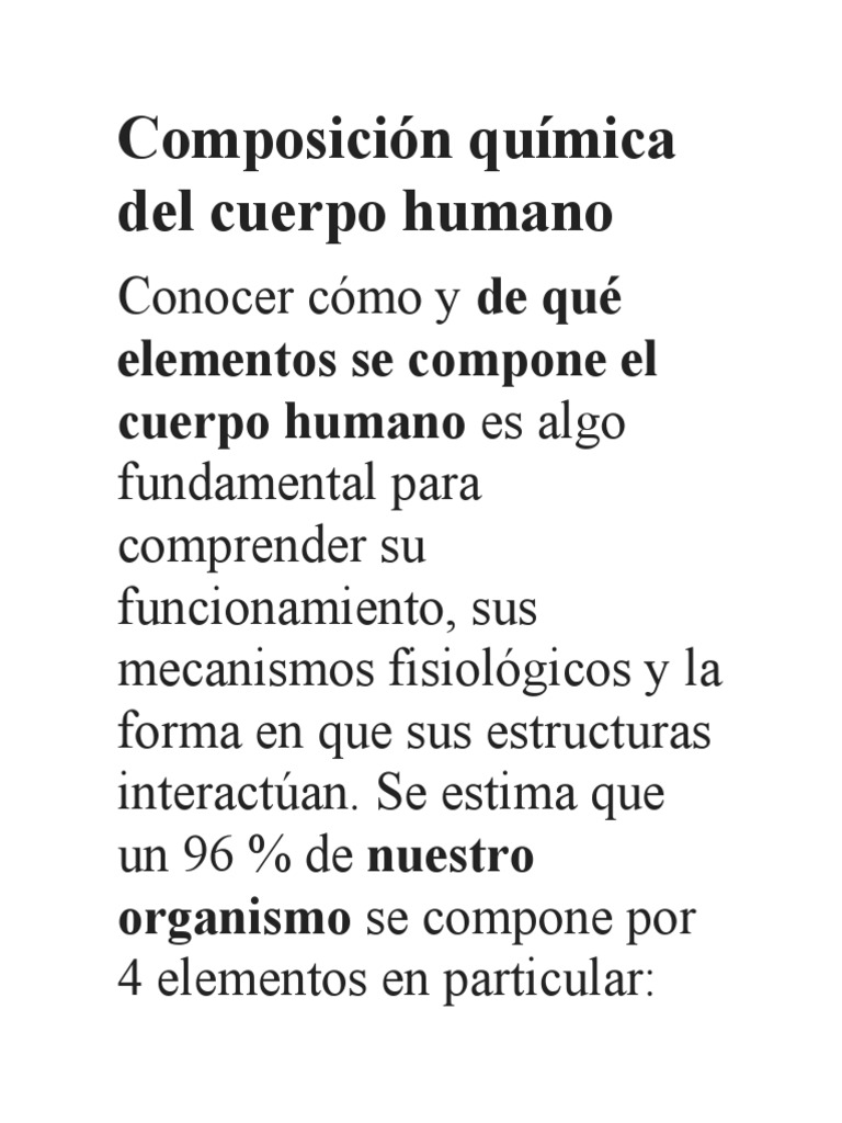 Composición química del cuerpo humano | PDF | Calcio | Organismos
