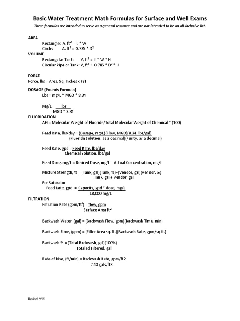 Water Treatment Math Formulas Guide | PDF | Litre | Gallon