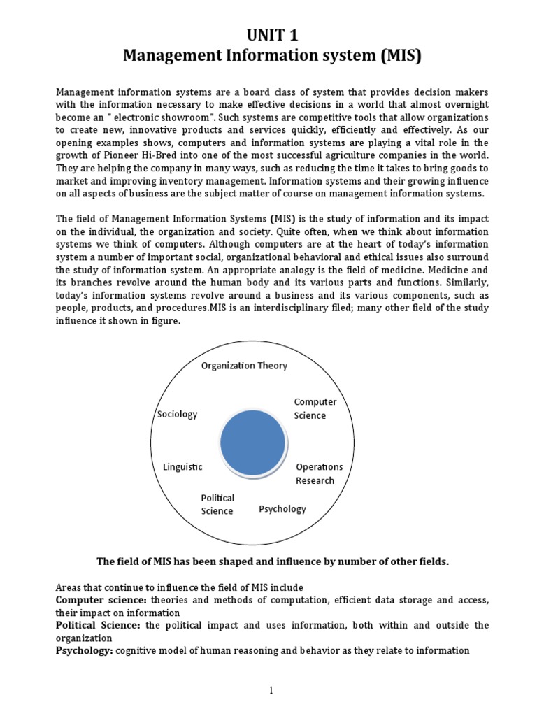 Class Note On MIS in MS Word | PDF | Information System | System