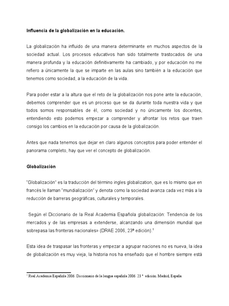 Influencia de La Globalización en La Educacion | PDF | Globalización ...