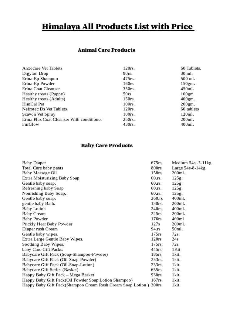 Himalaya All Products List With Price PDF Shampoo Topical Medication