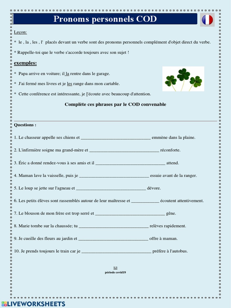 Pronoms COD : Leçon et Exercices | PDF | Arts du langage et discipline