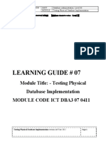 Learning Guide # 07: Module Title: - Testing Physical Database Implementation Module Code Ict Dba3 07 0411