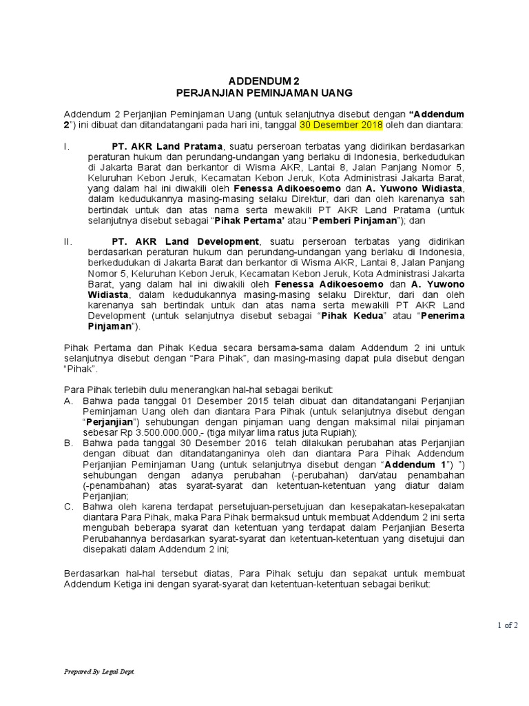 Addendum 2 Perjanjian Peminjaman Uang | PDF