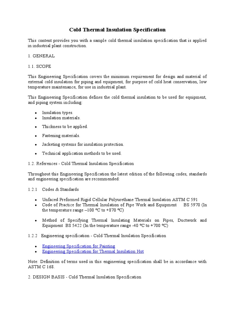 Cold Thermal Insulation Specification Guide | PDF | Building Insulation ...