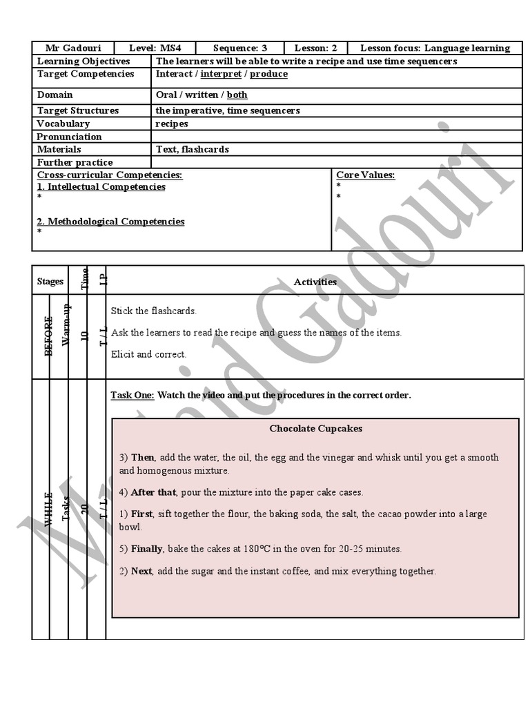 The Learners Will Be Able To Write A Recipe and Use Time Sequencers