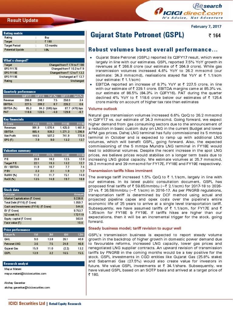 GSPL Q3FY17 Results Overview | PDF | Financial Analyst | Securities ...