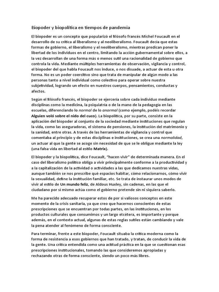 Biopolítica y Biopoder | PDF | Michel Foucault | Ciencias Políticas