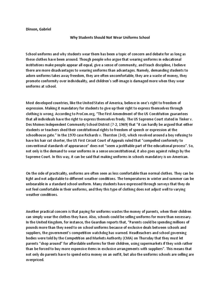 Dinson, Gabriel Why Students Should Not Wear Uniforms School PDF