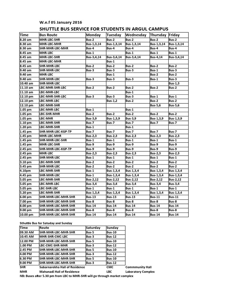 Shuttle Bus Schedule for Argul Campus | PDF | Sports | Business