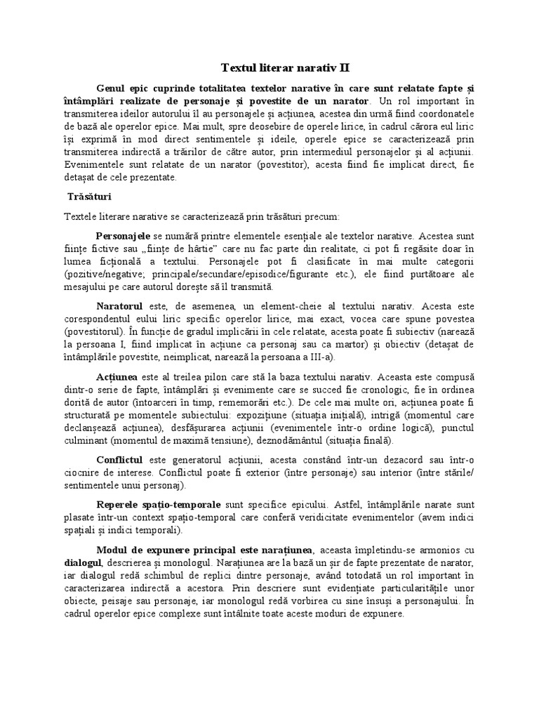 Textul Narativ Literar II | PDF