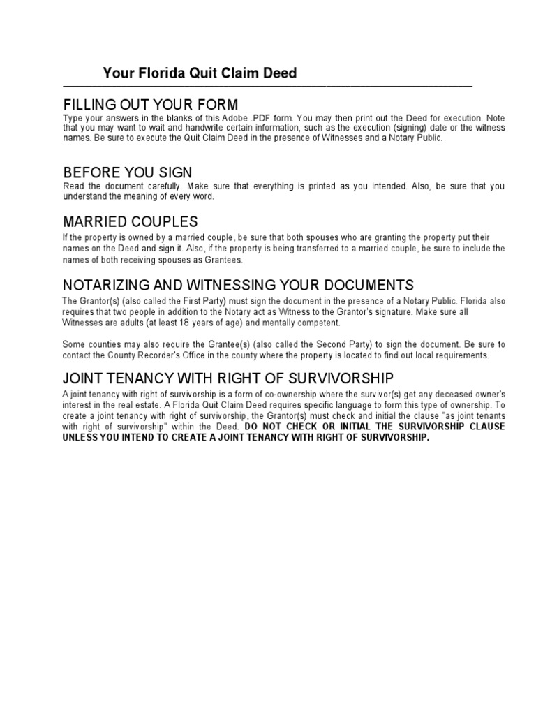 Florida Quit Claim Deed Form-7-16-20L PDF | PDF | Deed | Concurrent Estate for Free Printable Quit Claim Deed Georgia