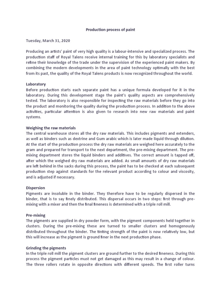 Paint Production Process Overview | PDF | Paint | Mill (Grinding)