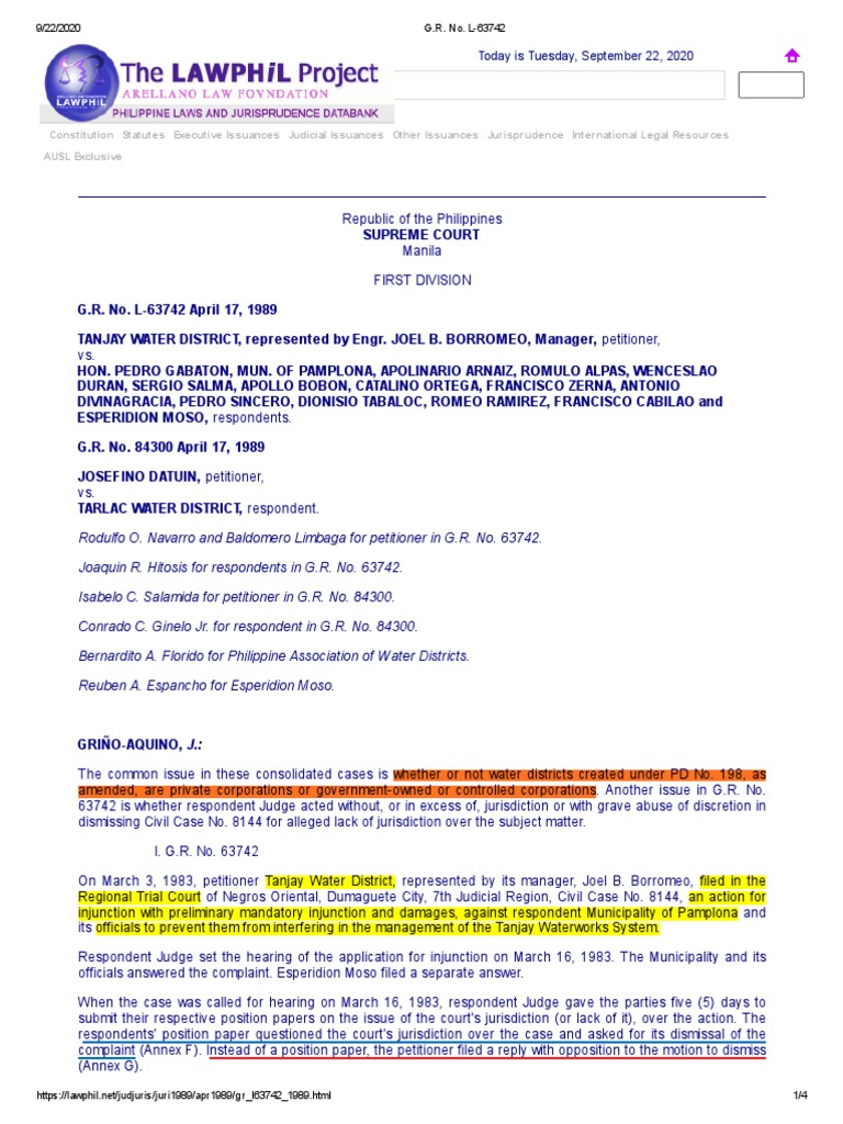 32 Tanjay Water District Vs Gabaton PDF Complaint Jurisdiction
