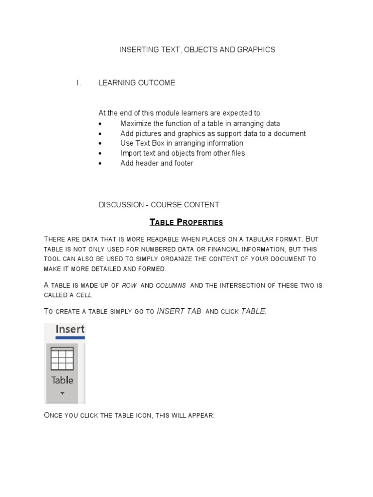 Inserting Text, Objects, and Graphics | PDF