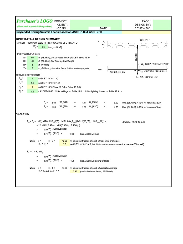 Suspended Ceiling Seismic Loads Based On ASCE 7-16 & ASCE 7-10 Input ...