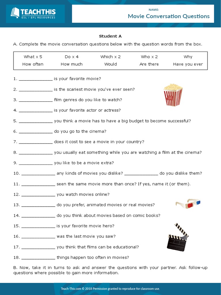 Movie Conversation Questions Interactive Version Student A | PDF