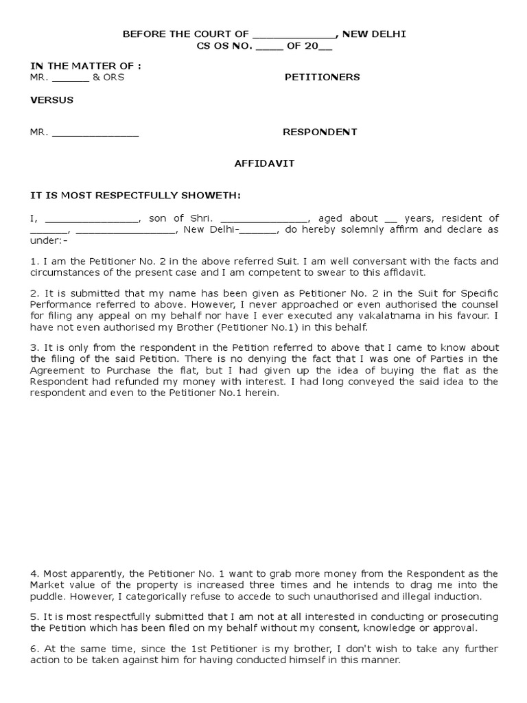 Affidavit for deletion of party from the petition order 1 rule 10 2