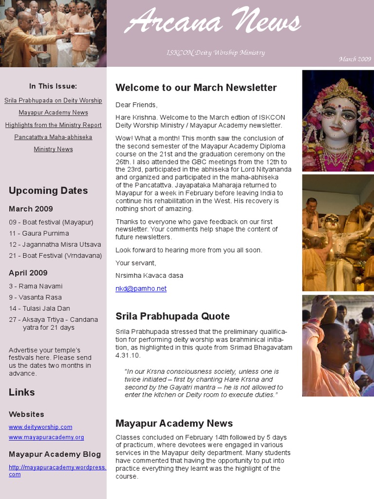 ISKCON Arcana News March 2009 | PDF | Vaishnavism | Theistic Indian ...