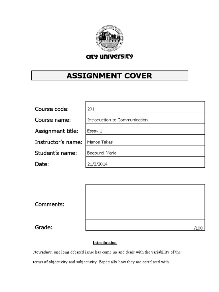 Assignment Cover: Course Code: Course Name: Assignment Title ...