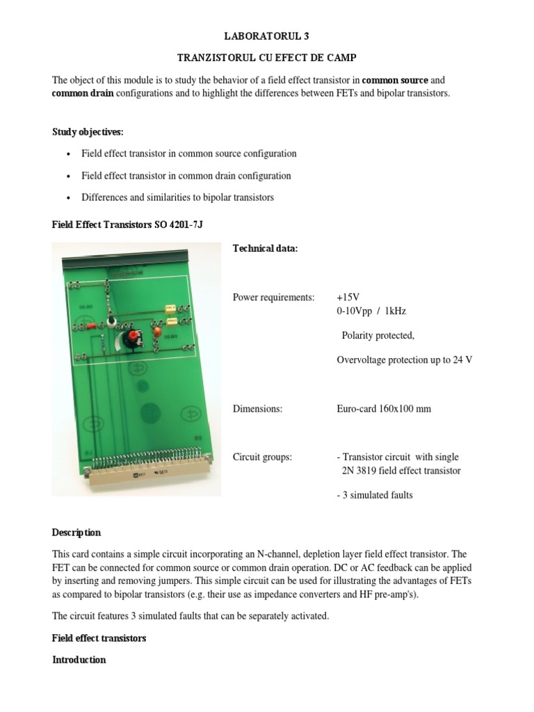 Field Effect Transistor Experiments | PDF | Field Effect Transistor | P ...