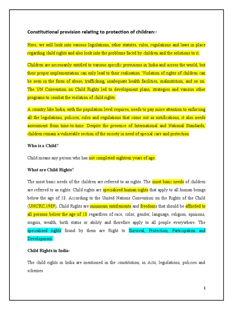 Constitutional Provision Relating To Protection of Children | PDF ...