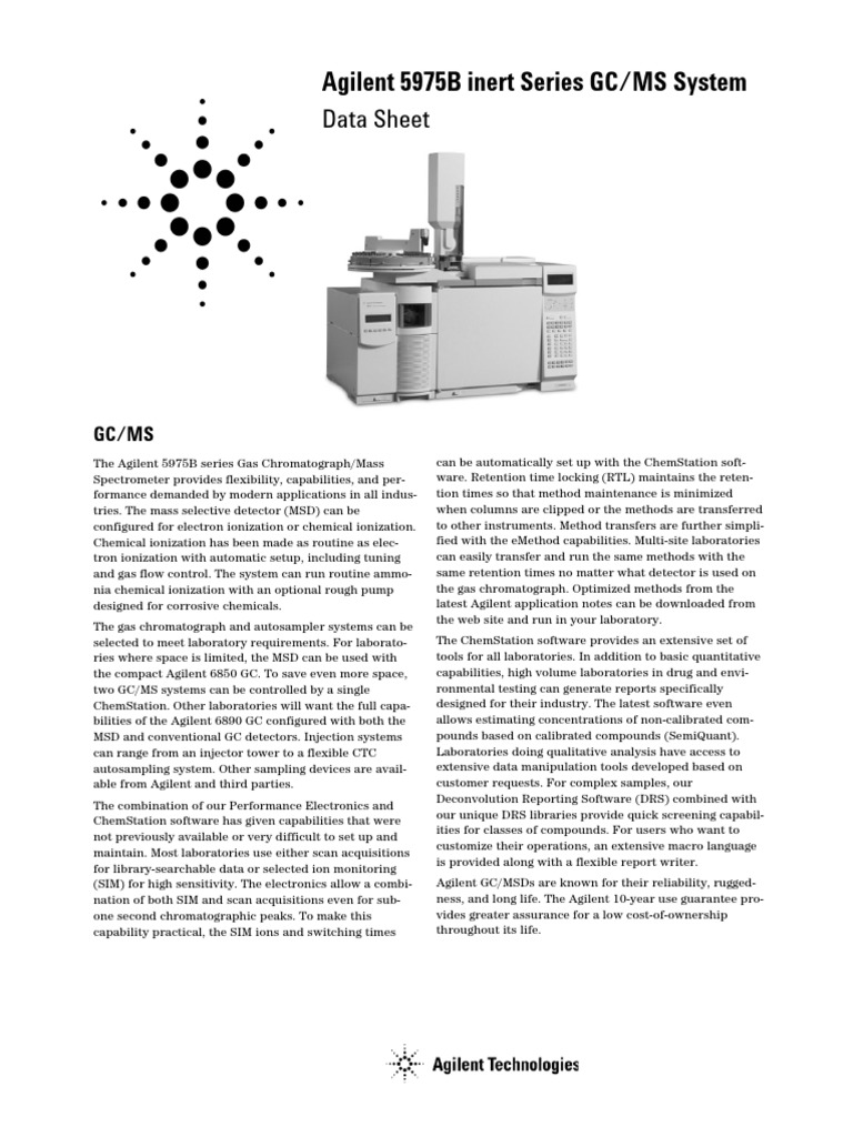 Data Sheet: Agilent 5975B Inert Series GC/MS System | PDF | Gas ...