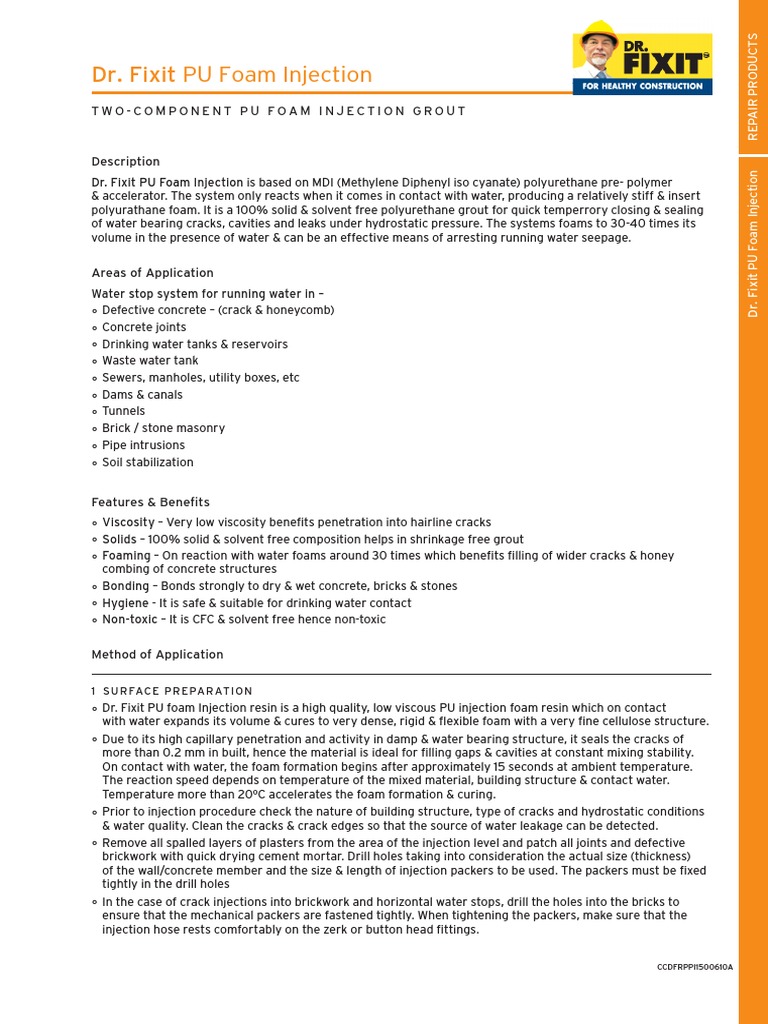 Dr. Fixit PU Foam Injection Guide | PDF | Foam | Polyurethane