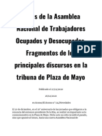 Voces de La Asamblea Nacional de Trabajadores Ocupados y Desocupados. Fragmentos de Los Principales Discursos en La Tribuna de Plaza de Mayo