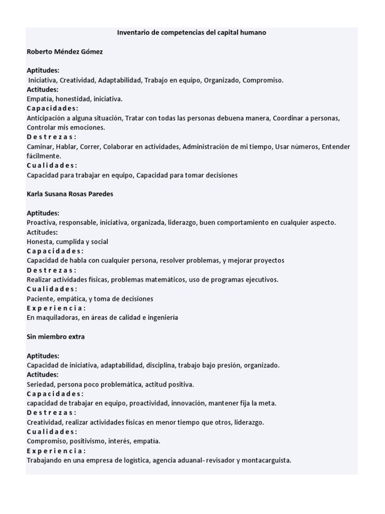Inventario de Competencias Del Capital Humano | PDF