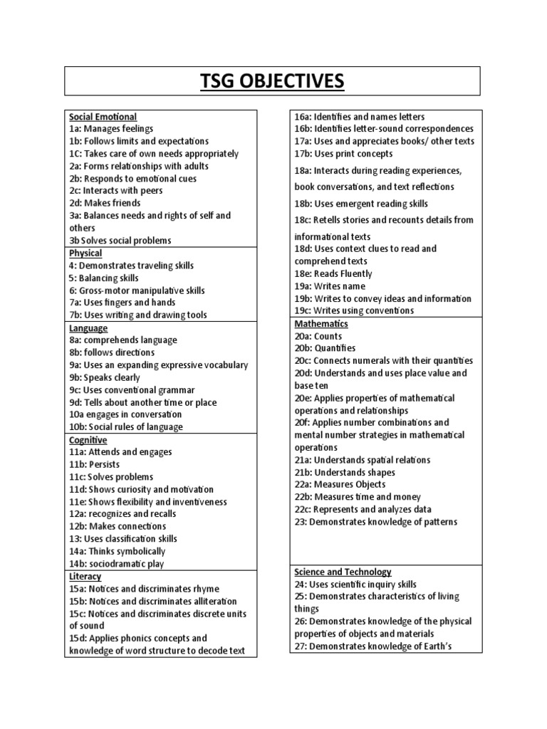 TSG Objectives Sheet 2021 PDF Conversation Concept