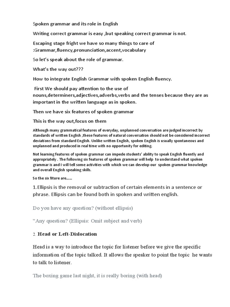 Enhancing Spoken English Grammar Skills | PDF